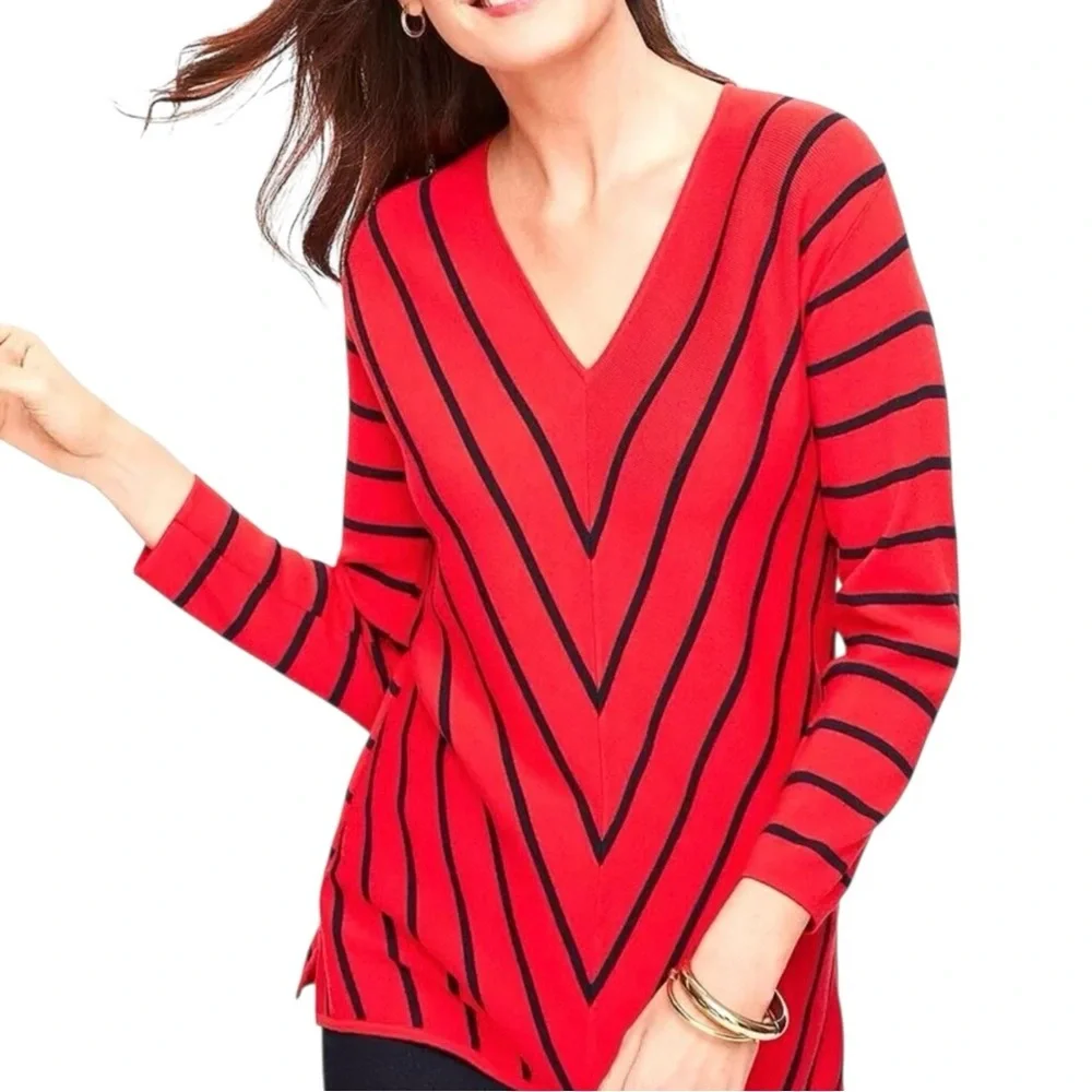 Talbots Red and Black V-Neck Sweater - Picture 1 of 6